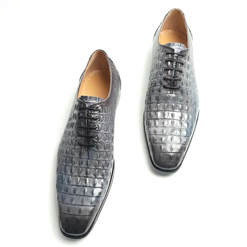 Business Leather Shoes For Men Luxury Crocodile Pattern Zapatos De Vestir Hombre Lace Up Wedding Office Dress  Fashion Man Shoes