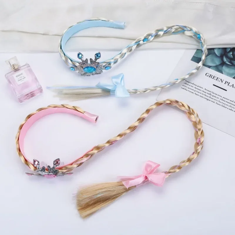 1pc Children Wig Princess Braid Headband Head Rope for Kid Girl Women Crown Snowflake Bow Sweet Kawaii Dress Up Hair Accessories