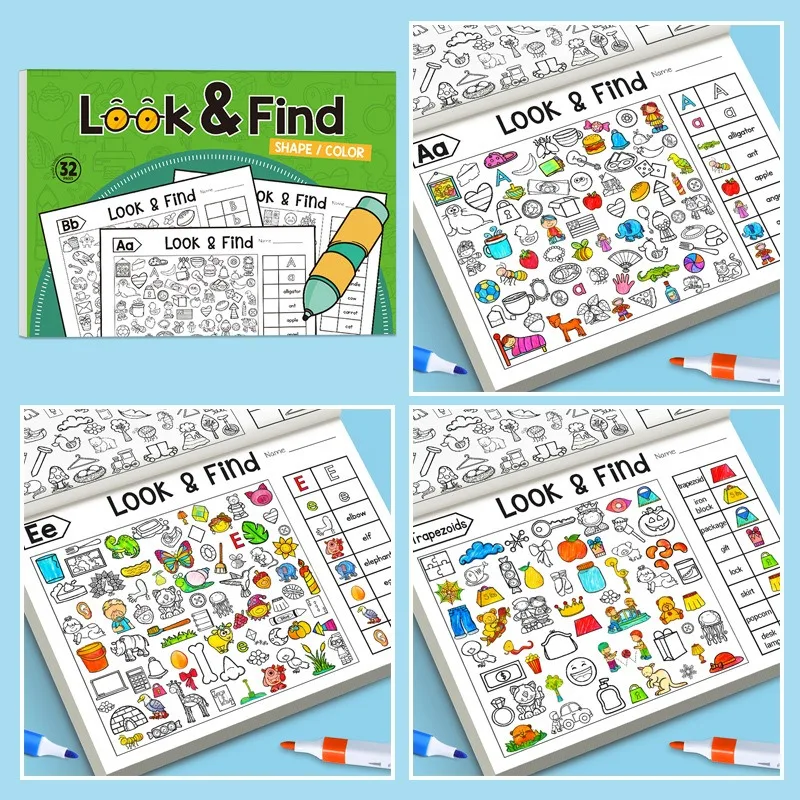 Children look & find objects coloring book, pencil drawing book fun concentration workbook puzzle