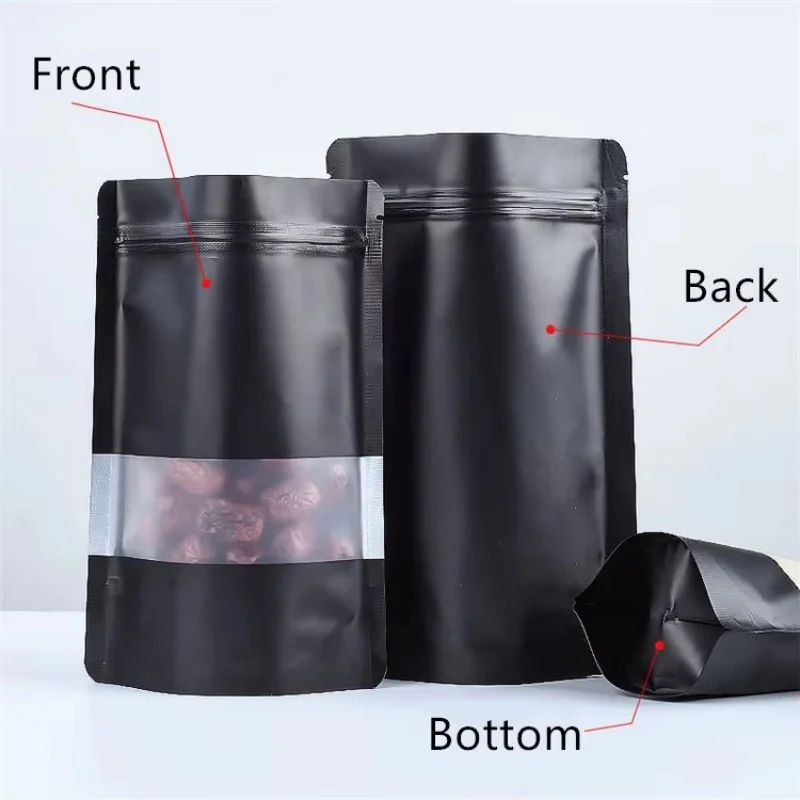 

100PCS Stand-up Matte Black Aluminum Foil Window Ziplock Packaging Bag DIY Coffee Tea Pet Food Snack Biscuit Fish Feed Pouches