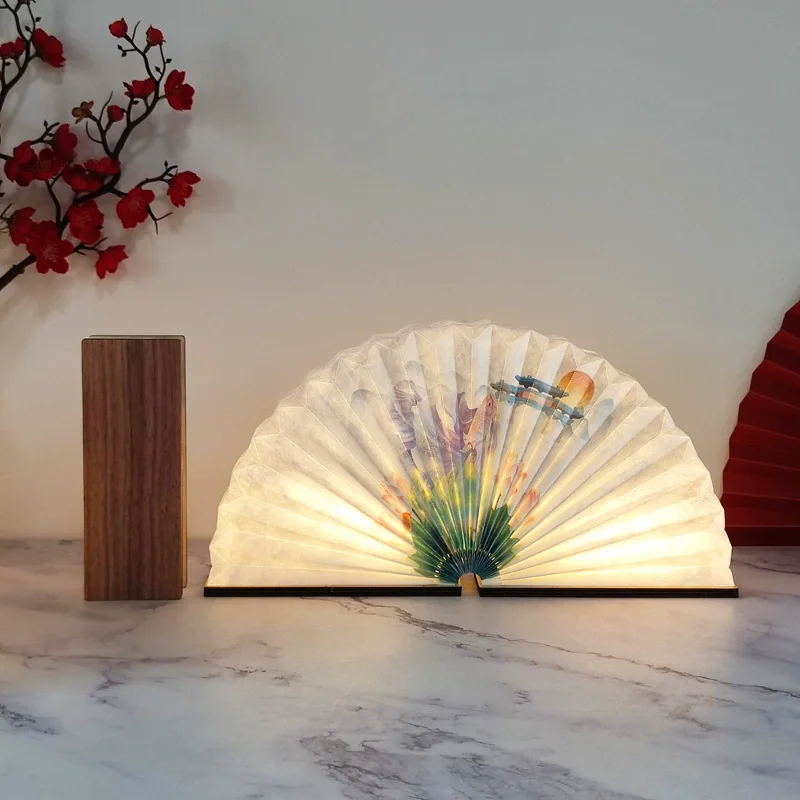 Fan-shaped LED book light, ambient night light, creative cultural and creative gift, foldable desk lamp, ideal corporate gift an