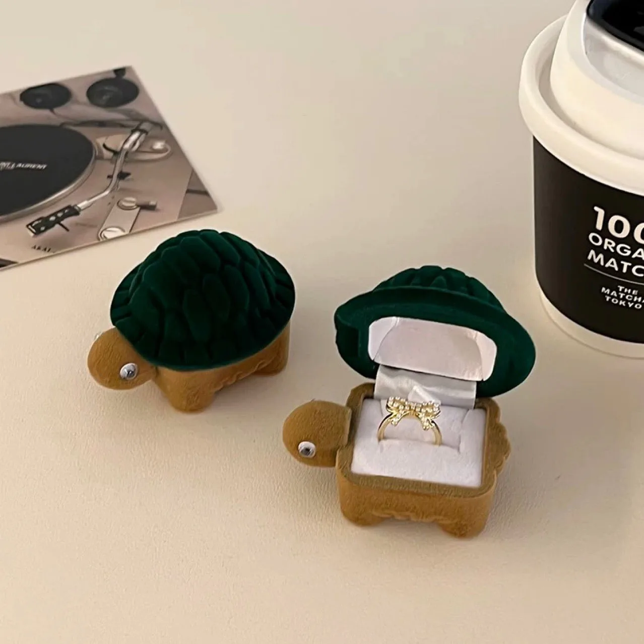 

1 шт., мини-флокированная шкатулка для драгоценностей, забавная пародия, подарочная коробка для девочек, зеленая коробка для колец с черепахой, милая форма животного