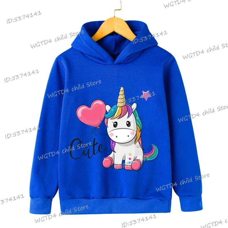 Cute Balloon Unicorn Print Children Sweatshirt Hip Hop Streetwear Autumn Kids Long Sleeve Pullover Girl Boy Cute Unicorn Hoodie