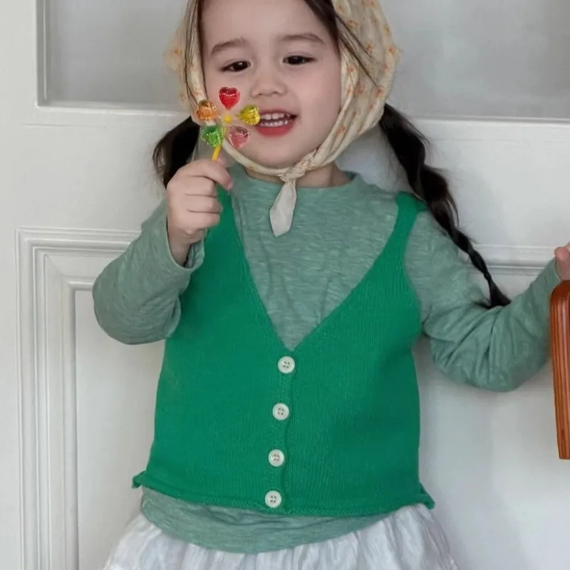 Girls' Sweater Knitted Vest, Spring 2026 New Style, Stylish and Good-looking, Children's Tank Top, Versatile Top