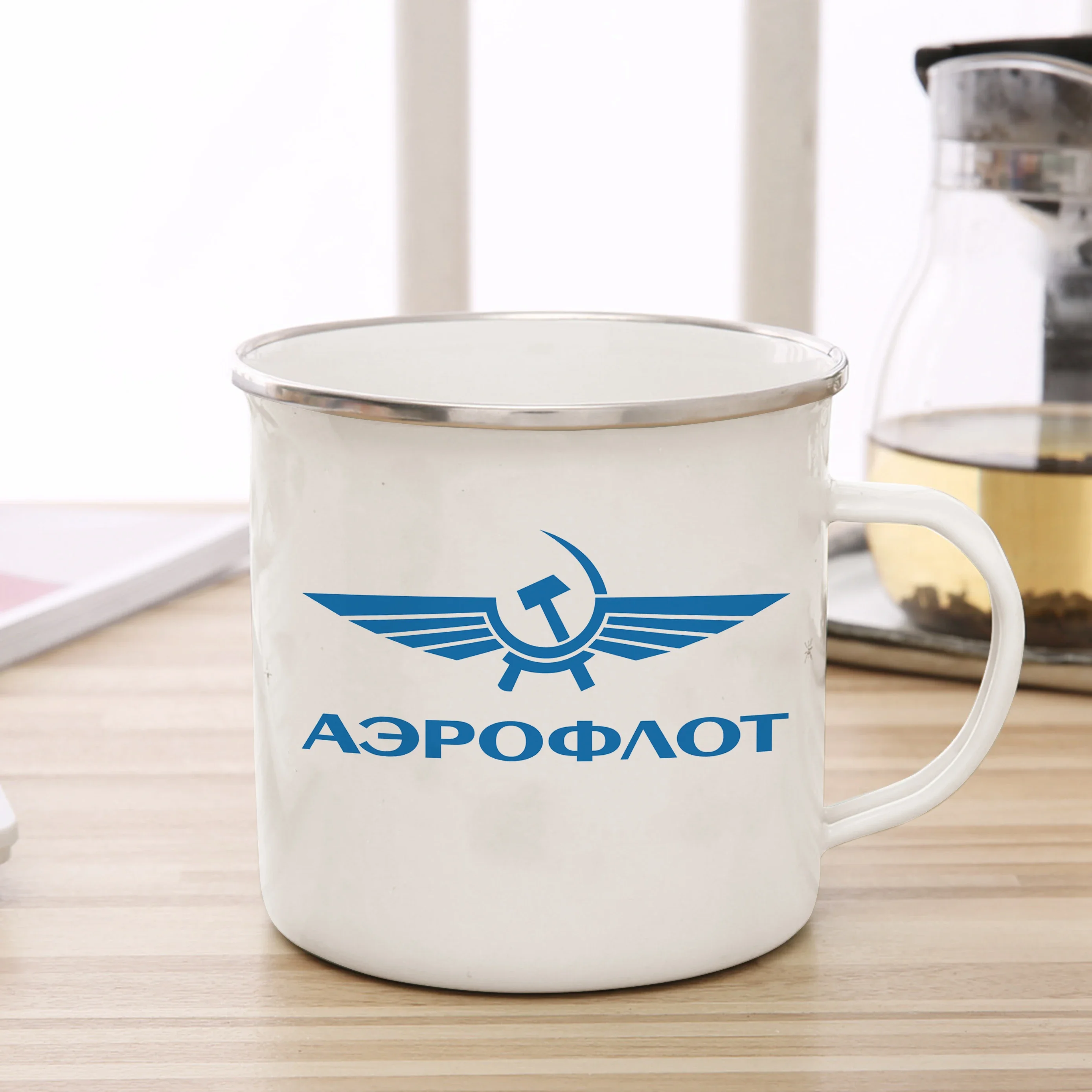 Enamel Cup Mug Aeroflot Russian Airlines Coffee Cup  Tea Milk Beer Cup Funny Unique Gift Fans Commemoration