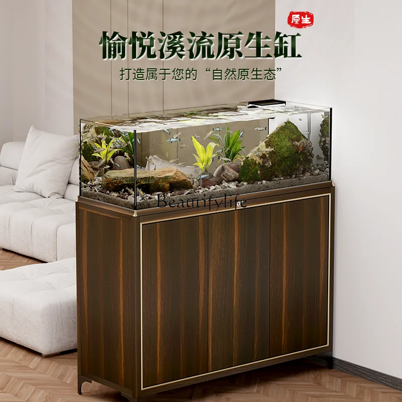 Fish Tank Aquarium Living Room Floor Original Ecological Stream Cylinder Landscape Bottom Filter Ultra-White Glass