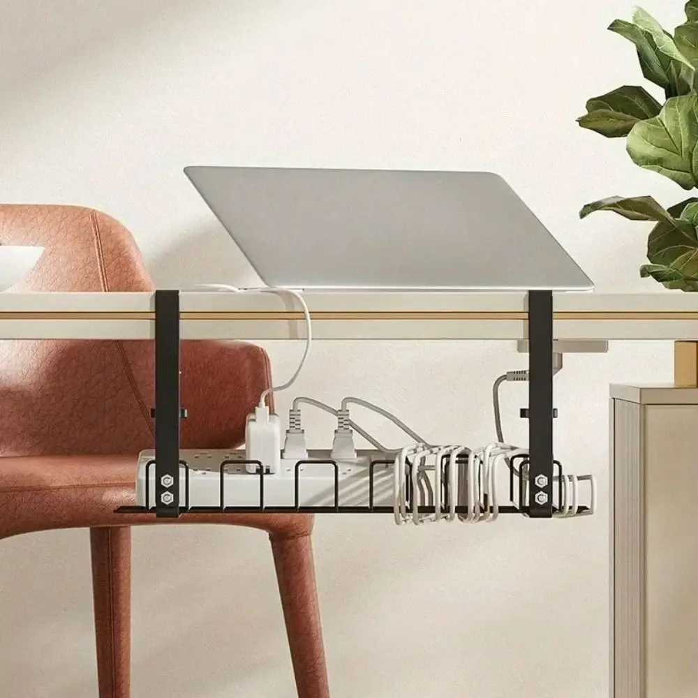 

No Punching Under Table Storage Rack Space Saving Sturdy Metal Cable Management Tray Adjustable Clamps Hanging Shelf