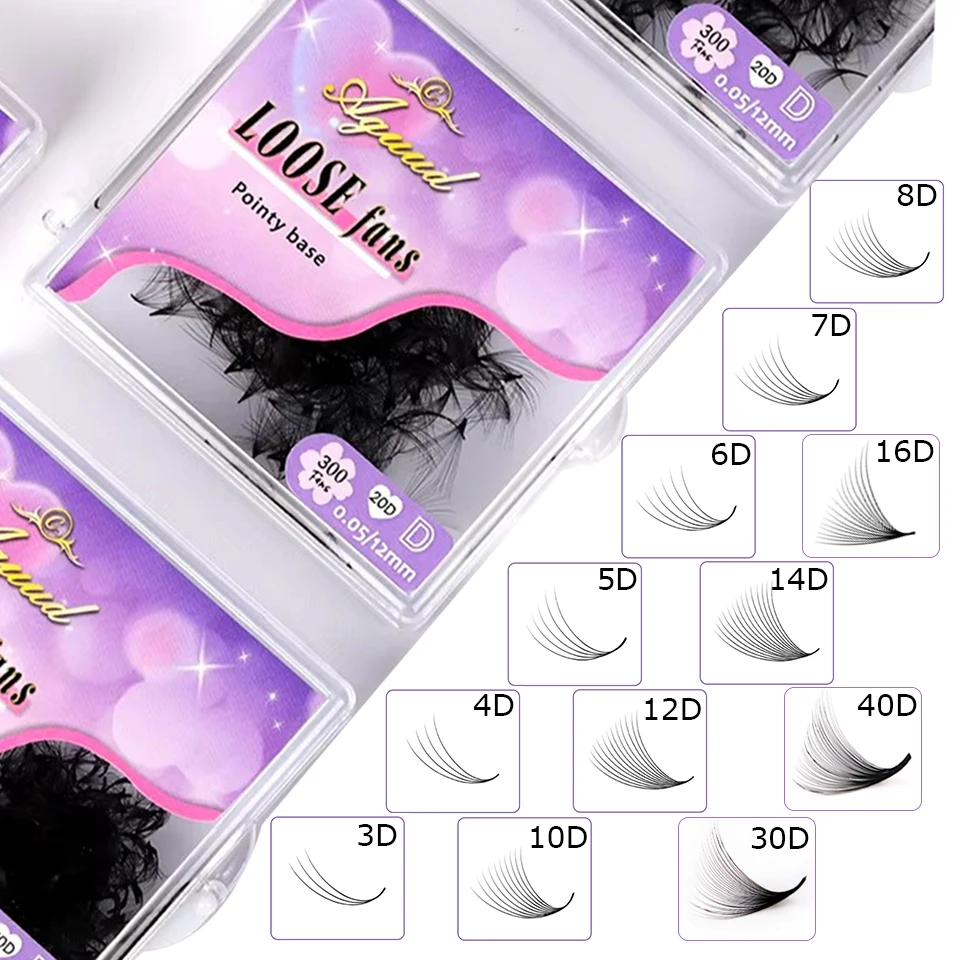 

AGUUD 3D-40D Loose Fans Lash Mixed Length Sharp Pointy Stem Promade Volume Fans Eyelash Extension Thin Base Russian Volume Cilio