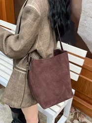 Bucket Suede Bolsos Mujer Daily Using Crossbody Bag Shoulder Bags 2024 New Lazy Style Commuterbolsa Frosted Cowhide Bolsas