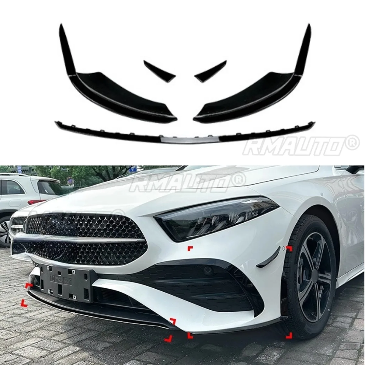 

For Benz A-Class W177 A180 A200 A35 AMG Car Front Bumper Lip For Benz A-Class W177 A180 A200 A35 AMG 2023+ Diffuser Body Kit