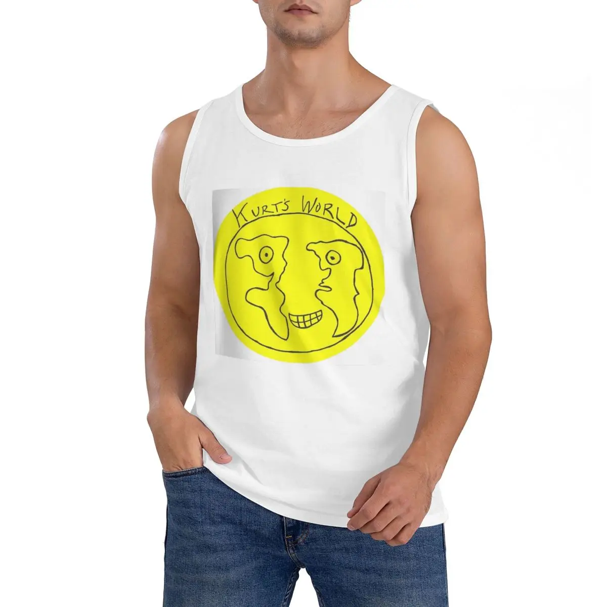 100% Cotton Joe Keery Spree Kurts World Logo Sleeveless T-Shirt Men Workout Sports Clothing Tops Men's Crew Neck Vest