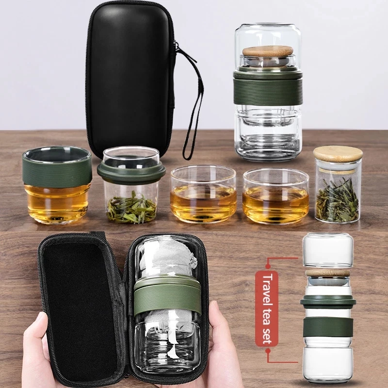 

Water bottle Travel Bag Chinese Tea set gaiwan teapot teacups Glass fair mug tea sets ceramic fot gift puer Drinkware