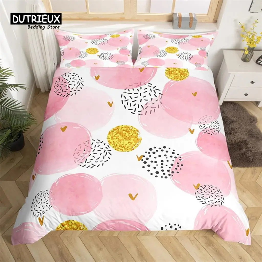 

Colorful Polka Dots King Duvet Cover Circles Print Bedding Set Microfiber Watercolor Dots Comforter Cover For Teen Girls Women