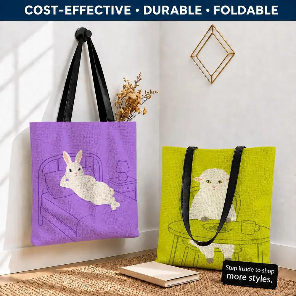 Pink Odd Guest Storage Bags Polyester Canvas Tote Lightweight Foldable Reusable Shopping Bag Shoulder Straps