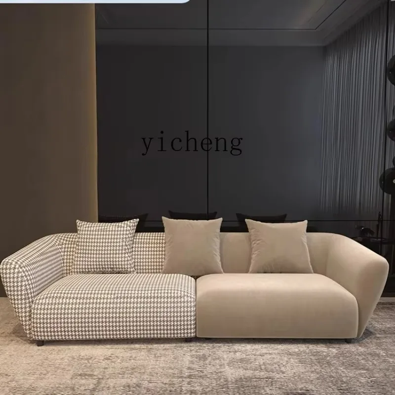 Minimalist Leave-in Technology Fabric Sofa Simple Living Room Straight Row Thousand Bird Grid Straight Row SofaD25