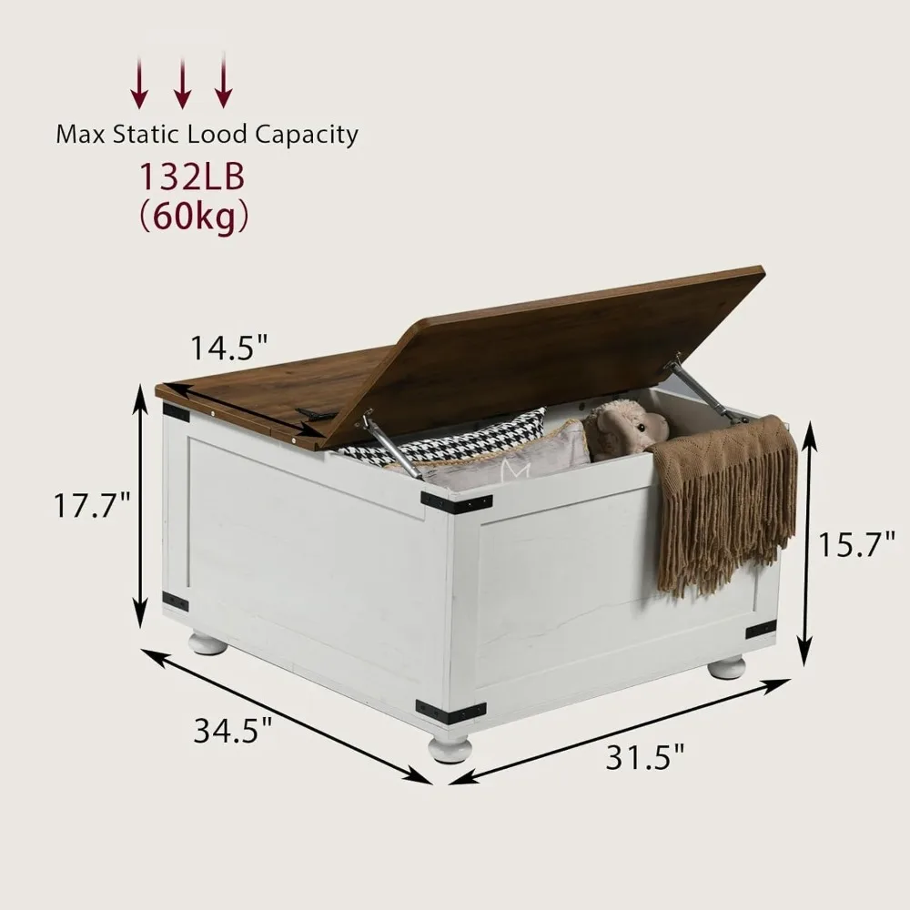 Farmhouse Coffee Table with Storage, Square Center Table with Large Hidden Storage Compartment, Large Lift Square Top