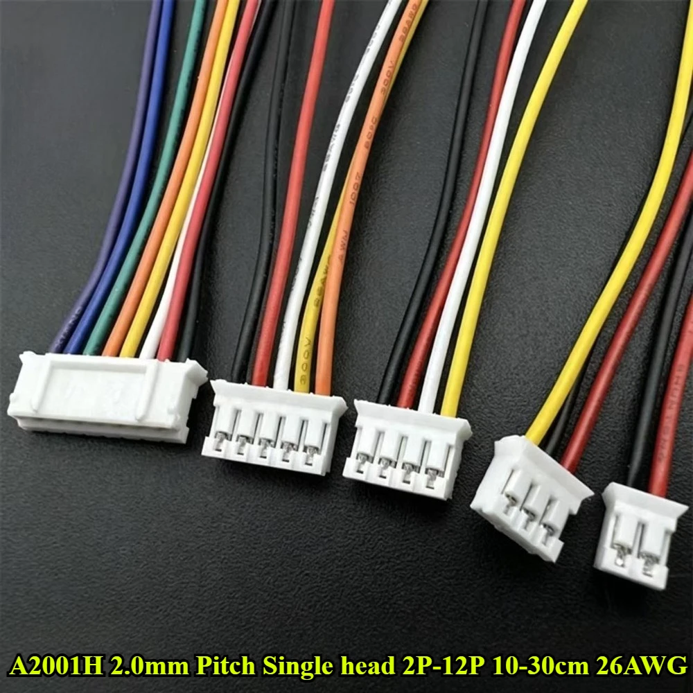10Pcs A2001H 2.0mm Pitch Single Head 2P/3P/4P/5P/6P/7P/8P/9P/10P/12P Terminal Wire 10/15/20/30CM 26AWG Electronic Wire Connector