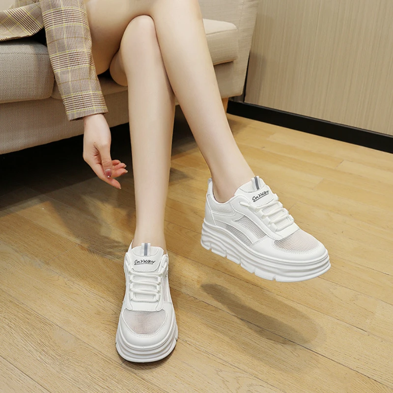 White Sneakers Women Summer Sports Tennis Hidden Heel Running Shoes Woman Comfort Athletic Trainers Thick Sole Sneaker Footwear