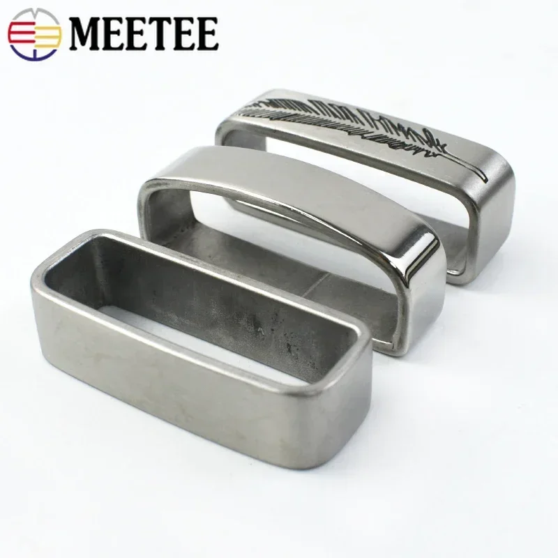 Meetee-ステンレス鋼の金属製リングベルト,男性用の開口部,ジーンズ,衣類のアクセサリー,34-39mm,頑丈,2個,35mm, 40mm