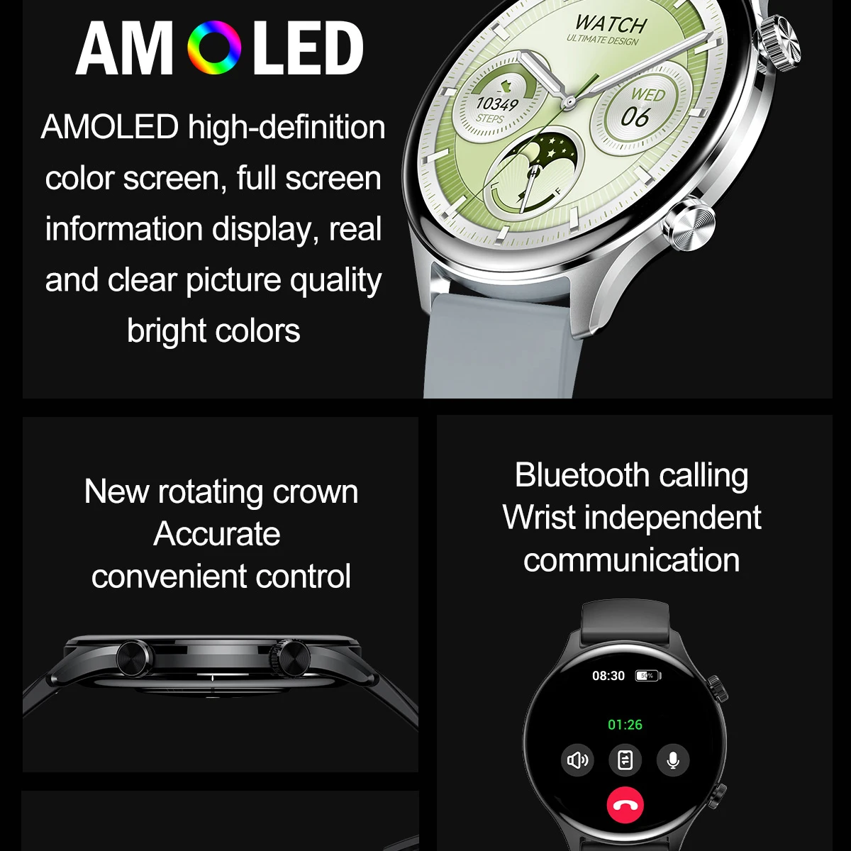 Health Smart Watches Women Men Blue Tooth Call Smartwatch NFC 1.75" AMOLED Screen Waterproof Music Sports 24h Heart Rate Monitor