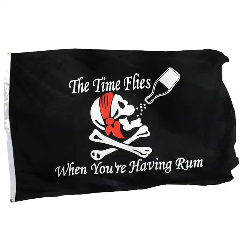 Custom Pirate Flag Skull and Crossbones 90x150cm The Time Flies When You’re Having Rum Decorative Jolly Roger Flags Banners