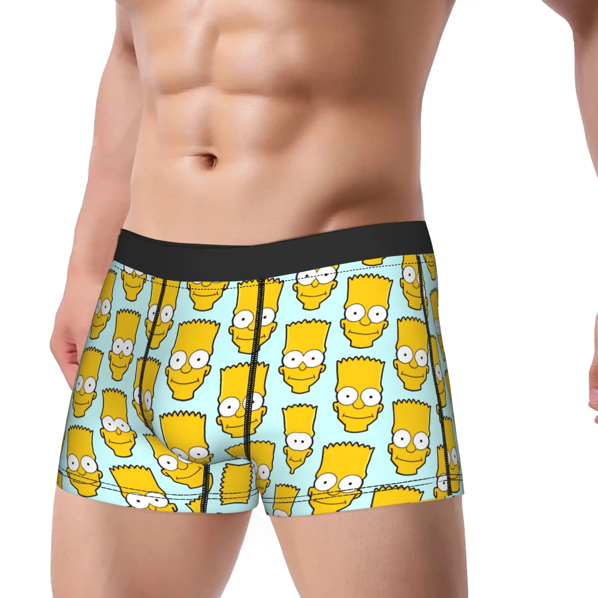 Bart S-Simpsons Head Repeat Pattern Underwear  Men Underpants Custom DIY Elastic Boxer Shorts Quality Shorts Briefs Plus Size