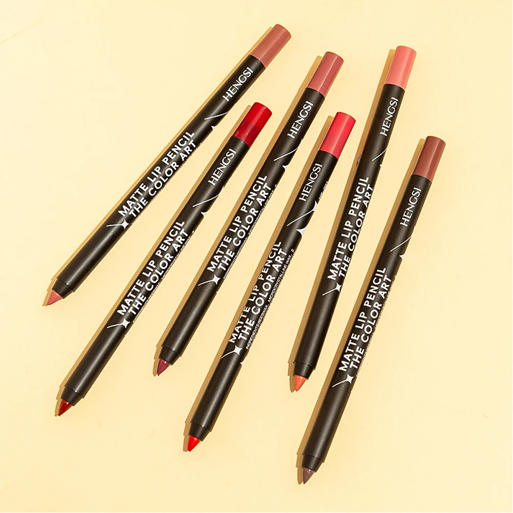 HENGSI Fashion Black Pole Impermeabile 6 colori Matte Nude Lipliner Facile da colorare Durevole Trucco labbra tridimensionale naturale