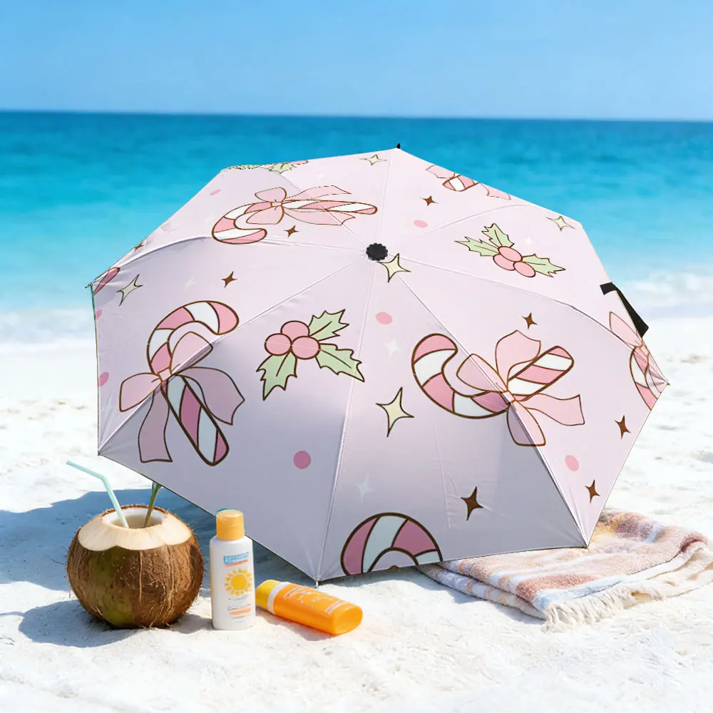 1PC Candy Cane Delight by the Lake Print 8 Iron Ribs Folding Umbrella Auto-Open Fashion Sunshade