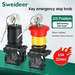 XB4 22mm Key Select Knob Switch 2/3 Position Self Locking Momentary Self Reset Key Emergency Stop Power Push Button Switch 10A