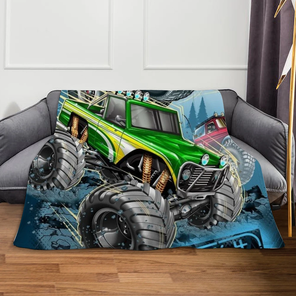 Customized blankets Monster Truck Blanket Cartoon  Flannel Throw Blankets for All Season Kids Boys Track Bed Sofa Blanket