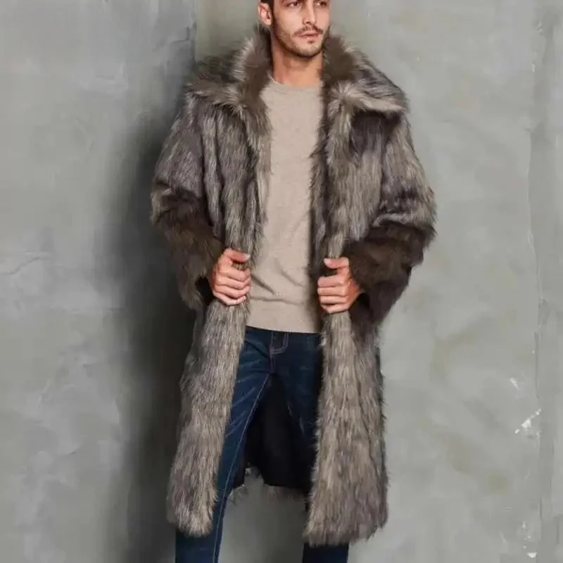 

Мужское осенне-зимнее пальто из искусственного меха, теплая куртка 2025 года, мужские топы с отложным воротником и длинными рукавами, корейская мода