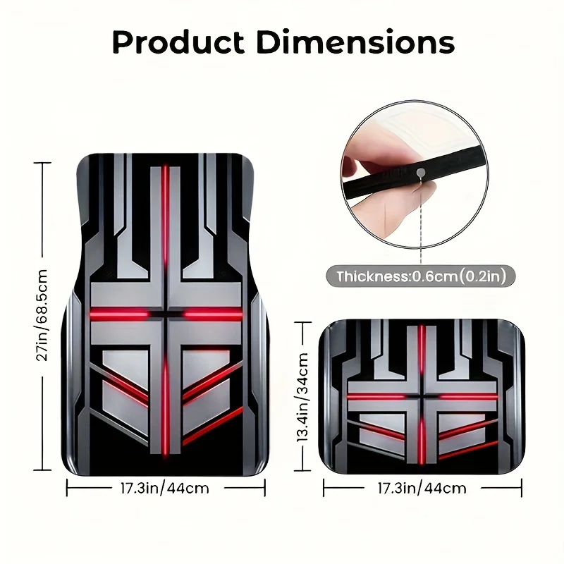 4pcs Black Red Gray Cross Mecha Wind Car Floor Mats, Trendy And Durable Non-Slip Universal Car Floor Mats Set For Cars, Trucks,