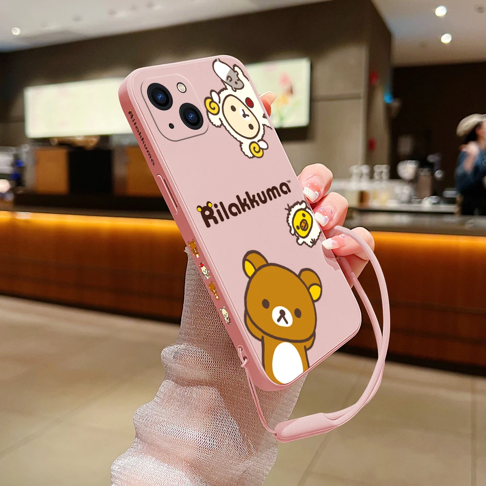 Cute R-Rilakkuma Bear Phone Case For iPhone 15 14 13 12 11 Pro Max Mini X XR XSMAX SE 8 7 6S Plus Soft Liquid Silicone Cover