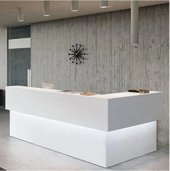 

Modern White Corians Stone Solid Surface Hotel Office Front Desk Reception Front Desk
