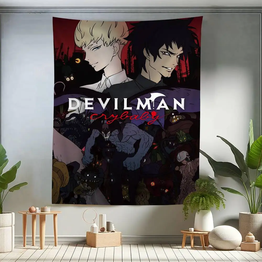 Tapiz de pared grande con estampado de llanto de dibujos animados de Devilman, decoración de pared de Buda indio, decoración artística de pared Hippie bohemia de brujería