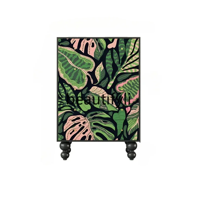 

French painted leaves porch decorative storage cabinet solid wood five buckets drawer storage cabinet