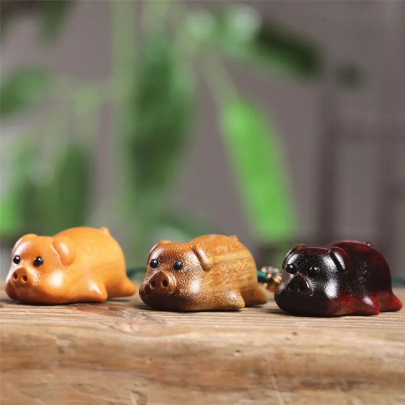 Creative Wooden Lying Pig Keychain,Cute Cartoon Zodiac Pig Pendant,Phone & Bag Accessory Unique Wood Animal Miniature Home Decor