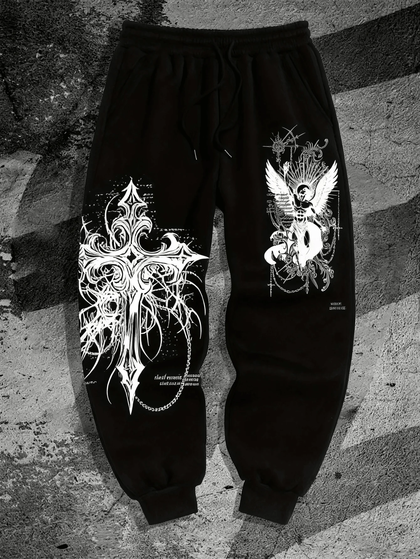 Vintage Gothic Winged Angel Graphic Sweatpants Men Women Jogger Pants Loose Fit Cuffed Bottom Pants for Goth Streetwear Outfit