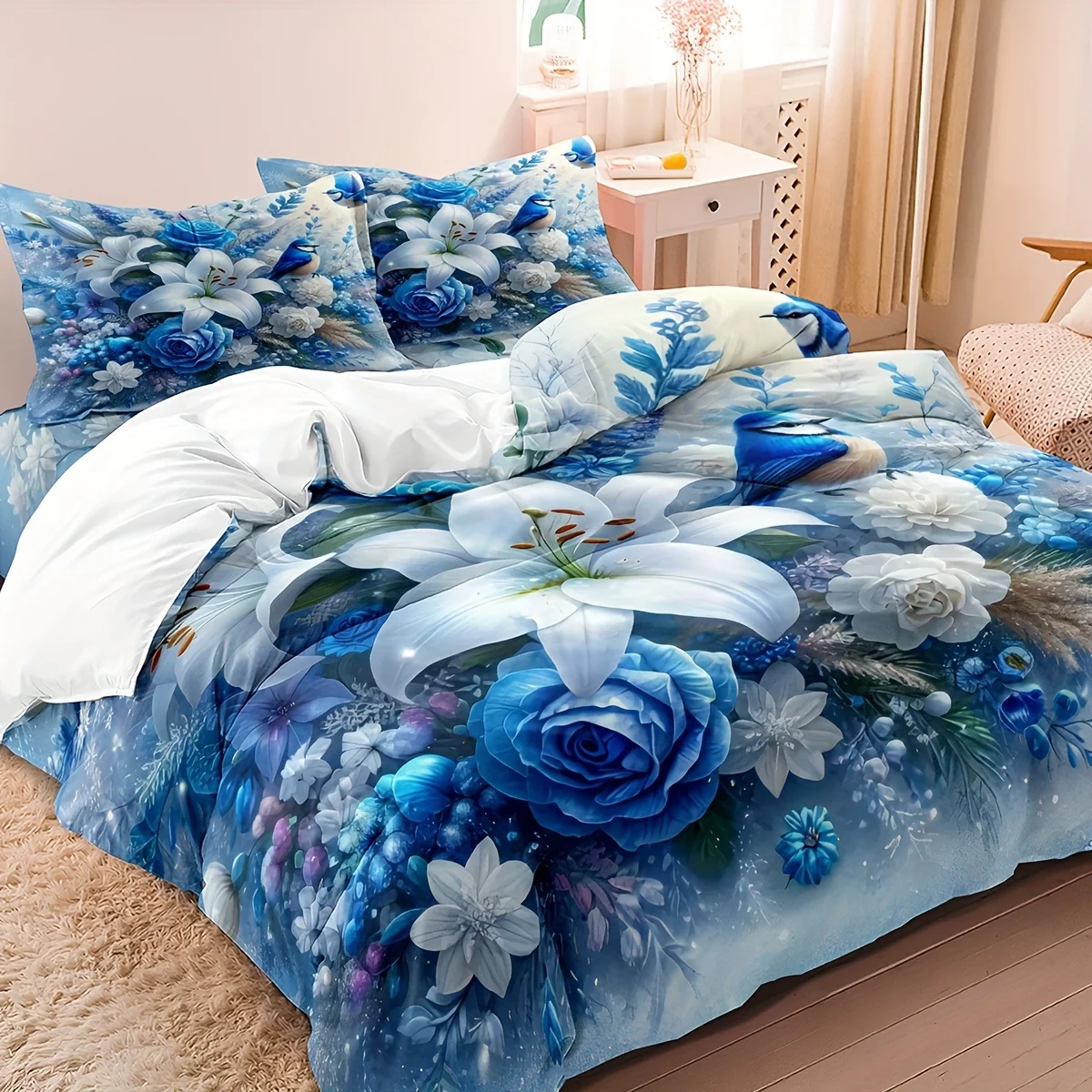 set-copripiumino-in-pile-blue-lily-2-3-pezzi-1-copripiumino-2-federe-senza-imbottitura-set-biancheria-da-letto-con-stampa-digitale-blue-lily