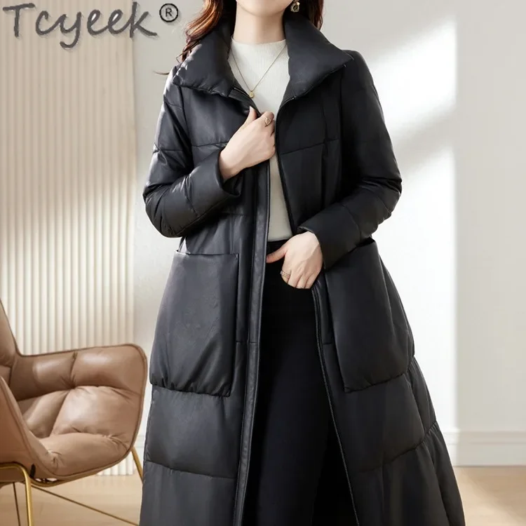 Tcyeek Genuine Leather Down Jacket Women Mid-length Winter Jackets Top Layer Sheepskin Coat for Woman Clothing Casaco Feminino