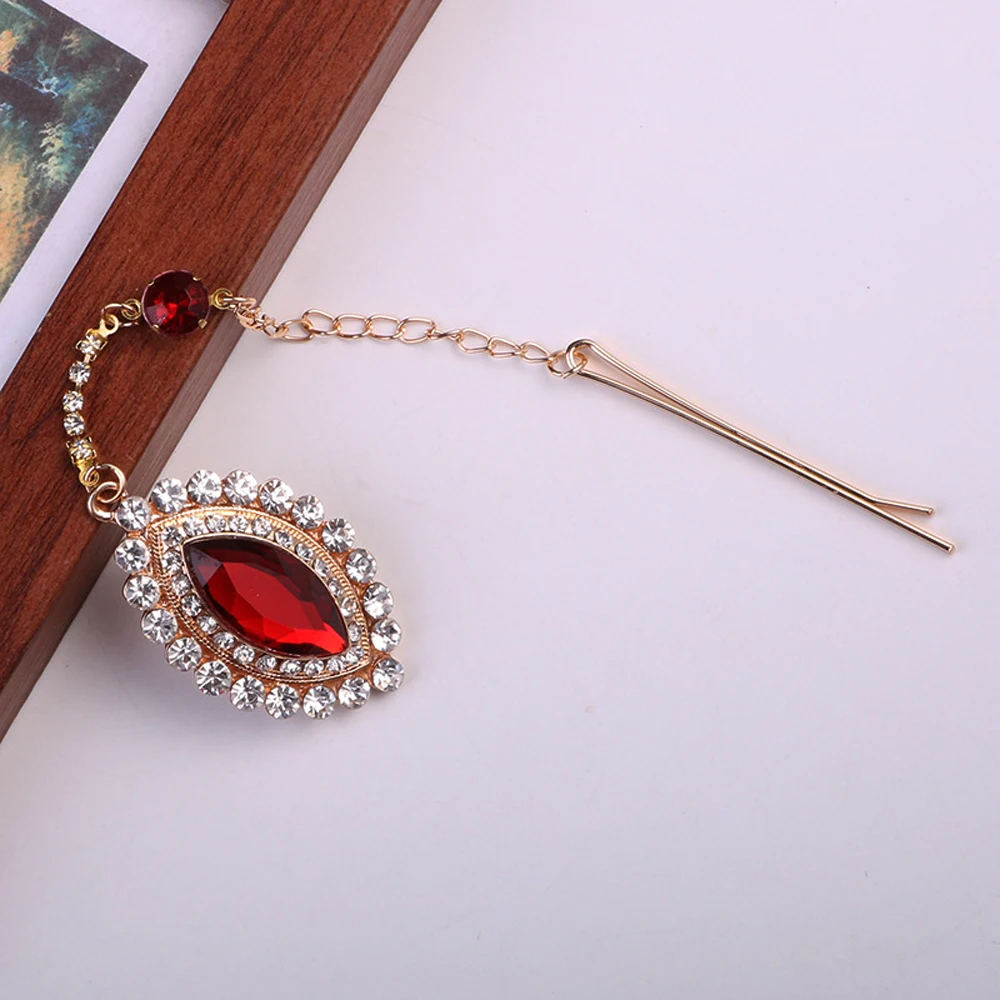 2024 Trend Big Crystal Pendant Forehead Chain Hairpin Hair Accessories Women's Ethnic Tiara Headpiece Tikka Indian Head Jewelry