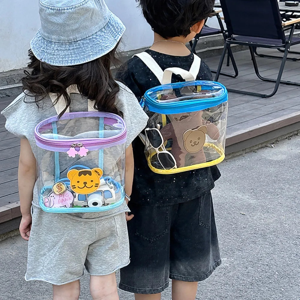 Anti-skid Transparent Kids Backpacks Zipper Cartoon Cartoon Waterproof Backpack Creative Bear Beach PVC Organizer Bag Summer