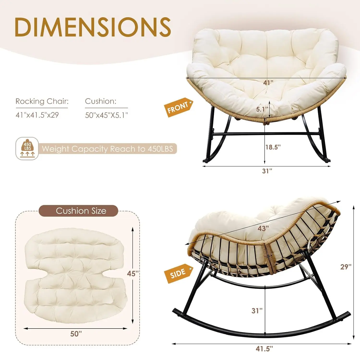 Dwoo Swing Chair Indoor Outdoor Cozy Lazy Sofa Living Room Oversized Rocking    Chair Patio  Rockers Recliner Chair