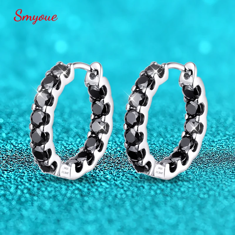 

Smyoue Rhodium Plated 2.6cttw Black Moissanite Hoop Earrings for Women Original 100% S925 Sterling Silver Fine Jewelry Wholesale