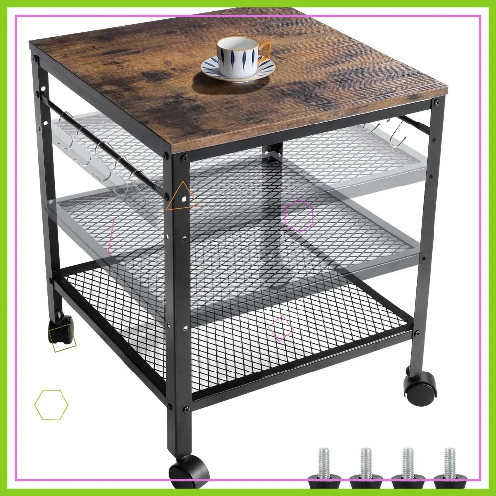 高さ調節可能な素朴なエンドテーブル、2段棚付き、19.7x19.7x24インチ、ミニ冷蔵庫やプリンタースタンド用の耐荷重143ポンド