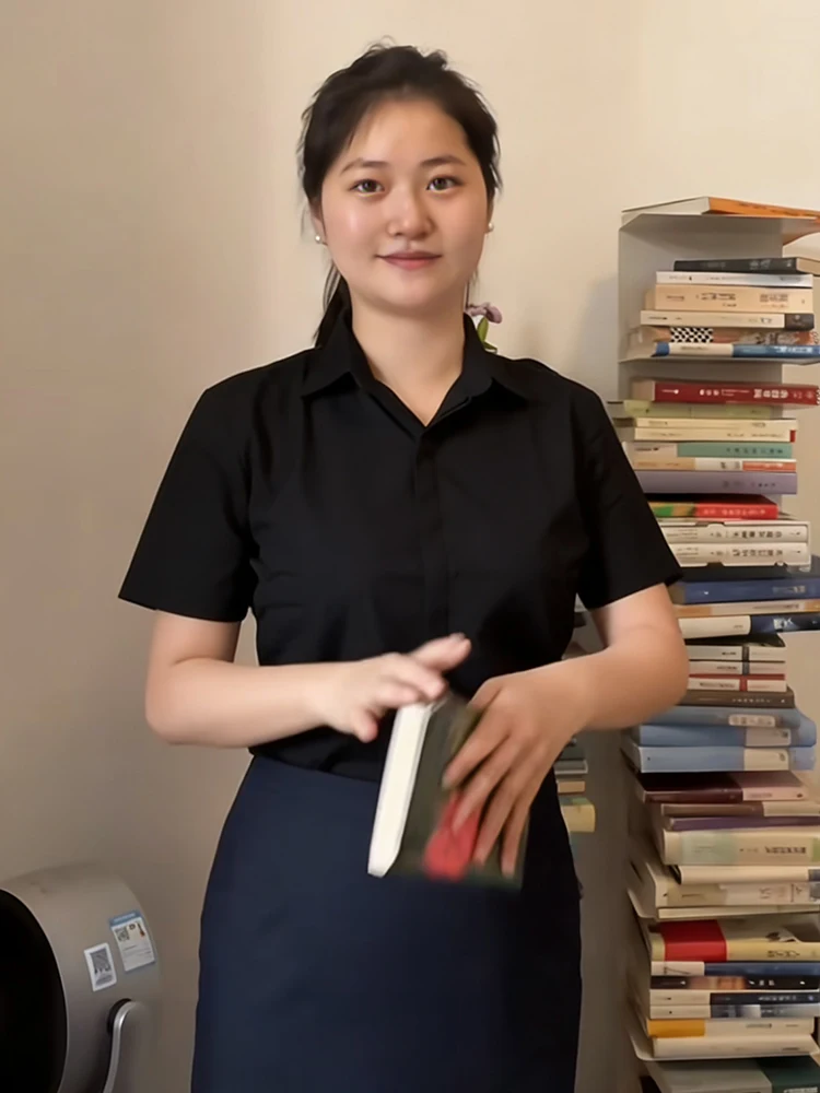 Women's Black Chiffon Short Sleeve Shirt Summer Anti-Light Wrinkle Resistant Breathable Professional Office Carefree Blouse
