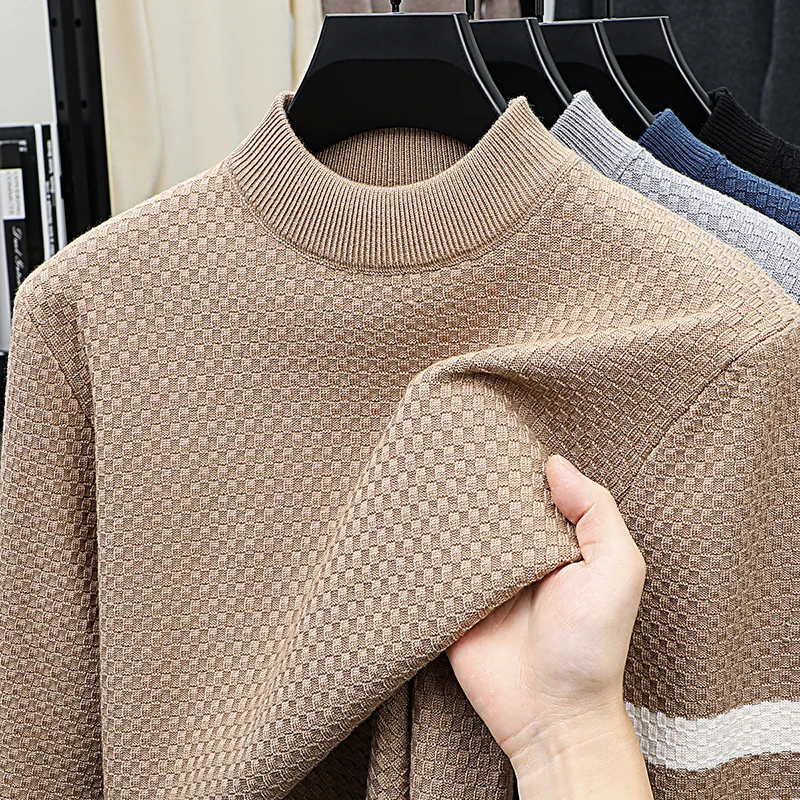 

Лидер продаж, высококачественные мужские вязаные пуловеры с круглым вырезом, удобные толстые эластичные свитера в полоску с рукавами, зимняя теплая мужская одежда