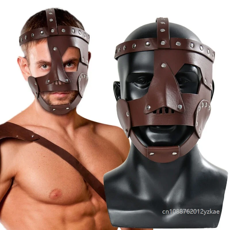 

Steampunk Brown Faux Leather Full Face Mask Retro Rivet Design Halloween Cosplay Costume Party Role Play Stage Accessory 2026