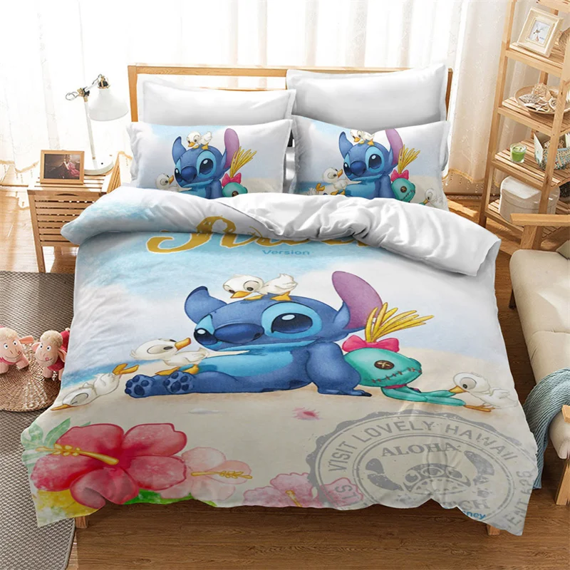 Disney Stitch Bedding Set Cartoon Bedspread Single Twin Full Queen King Size Bedclothes Kids for Bedroom Decor Christmas Gift