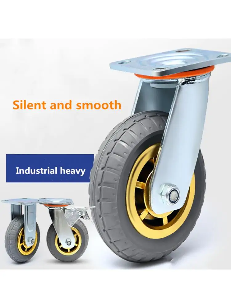 1 Pcs 8-inch-Braked Universal Wheel Heavy Duty Caster Mute Rubber Flat Trolley Shock Absorption With Brake